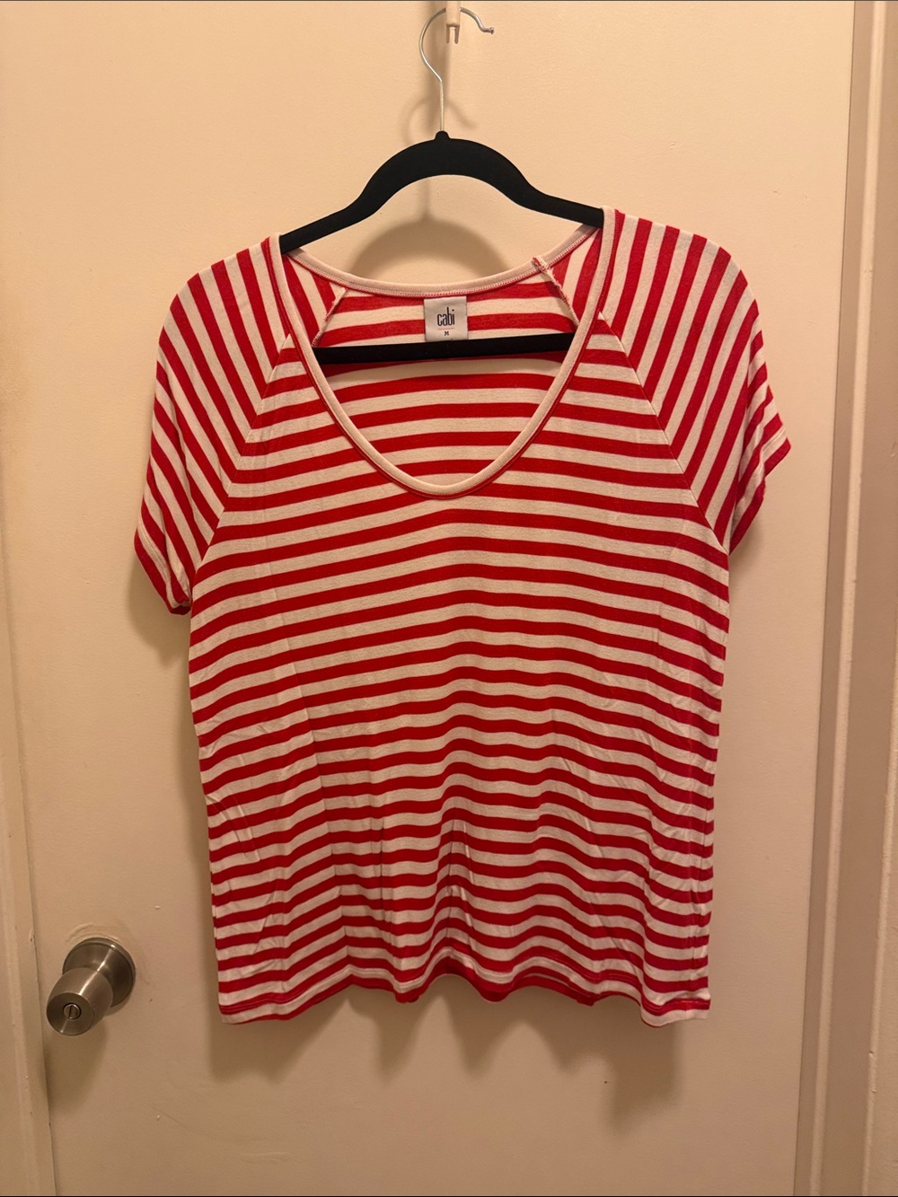 CAbi Red and White Striped Short Sleeve Tee